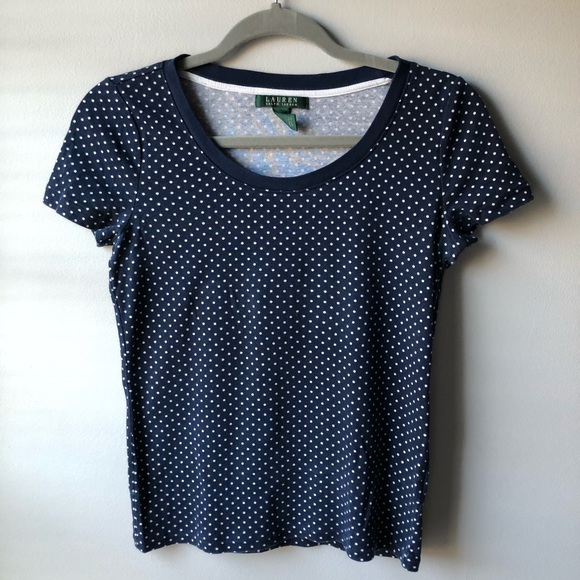 Ralph Lauren navy blue polkadot top - Picture 1 of 3